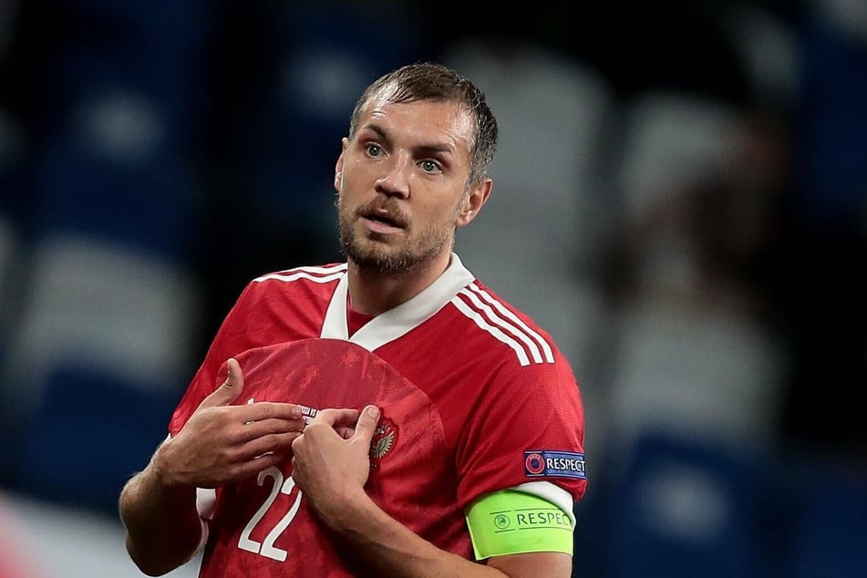 Artyom Dzyuba (32) at a Nations League soccer match between Russia and Hungary.