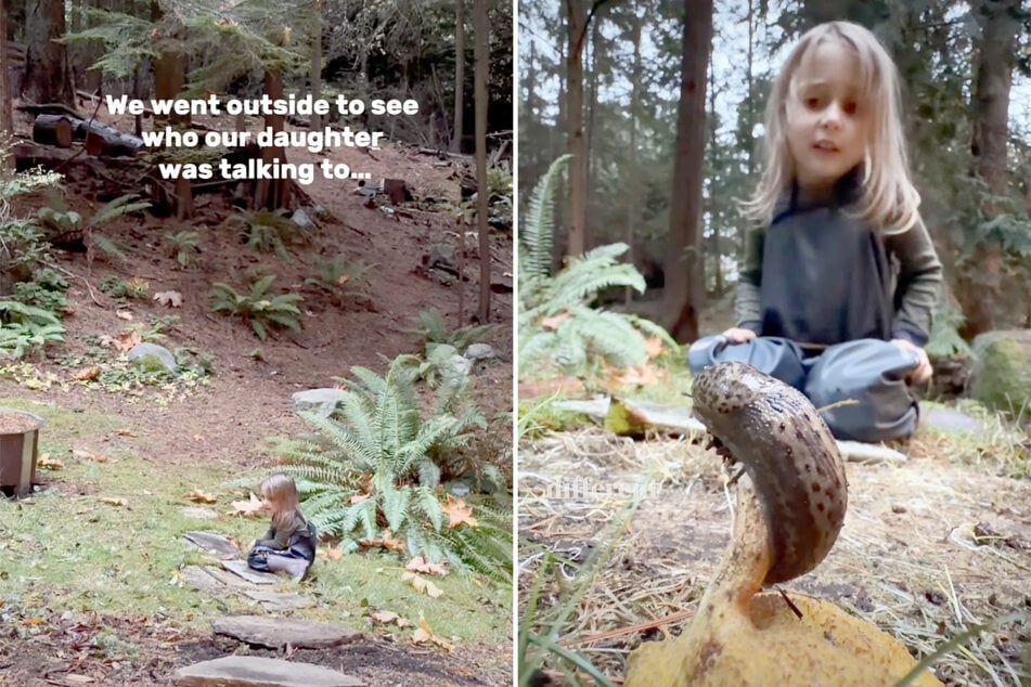 Atlis hat im Garten ihrer Eltern einen neuen Spielkameraden gefunden: Eine kleine Nacktschnecke.