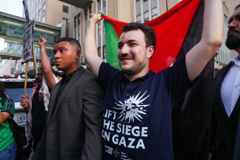 Mahmoud Khalil marches with supporters in New York City after he was released from ICE detention on June 22, 2025.