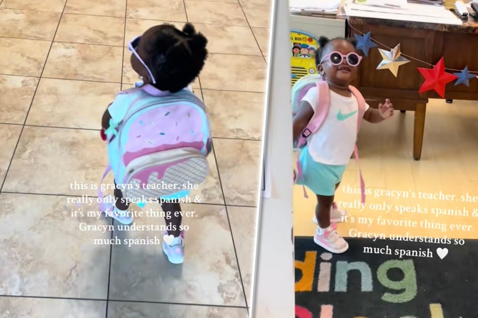 Gracyn winkte ihrer Mama Ebony zum Abschied, nachdem die spanische Erzieherin es gesagt hatte.