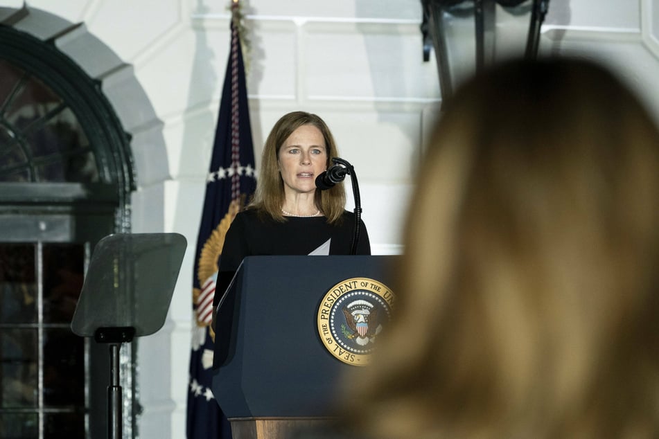 Justice Amy Coney Barrett at the White House confirmation ceremony on Monday evening.