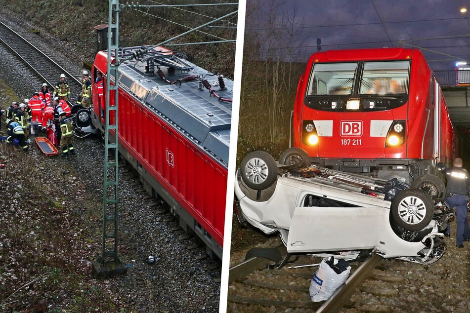 Auto von Güterzug erfasst: Eine Person schwer verletzt!