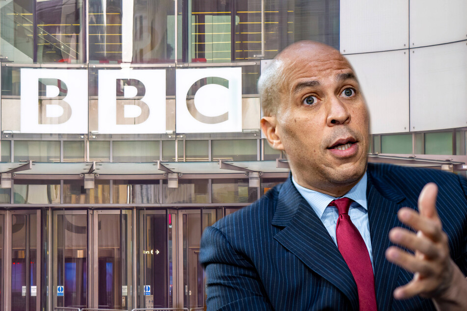 An imposter posed as Cory Booker during a BBC Newshour radio interview on Friday (collage).