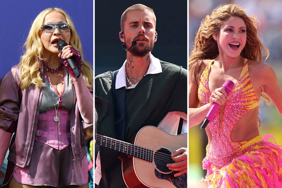 (From l to r) Madonna, Justin Bieber, and Shakira were just a few of the major names to perform at the World Cup's first halftime show.