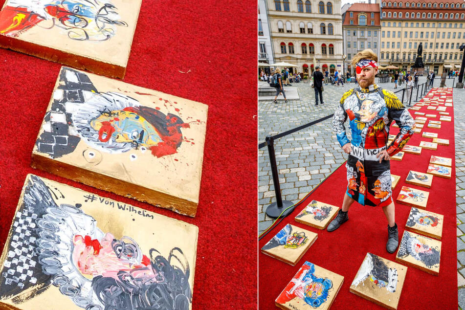 Esteban von Wilhelm (41) steht inmitten seiner Wettiner-Galerie. Selbst seine Lederklamotten hat er mit Adelsköpfen verziert.