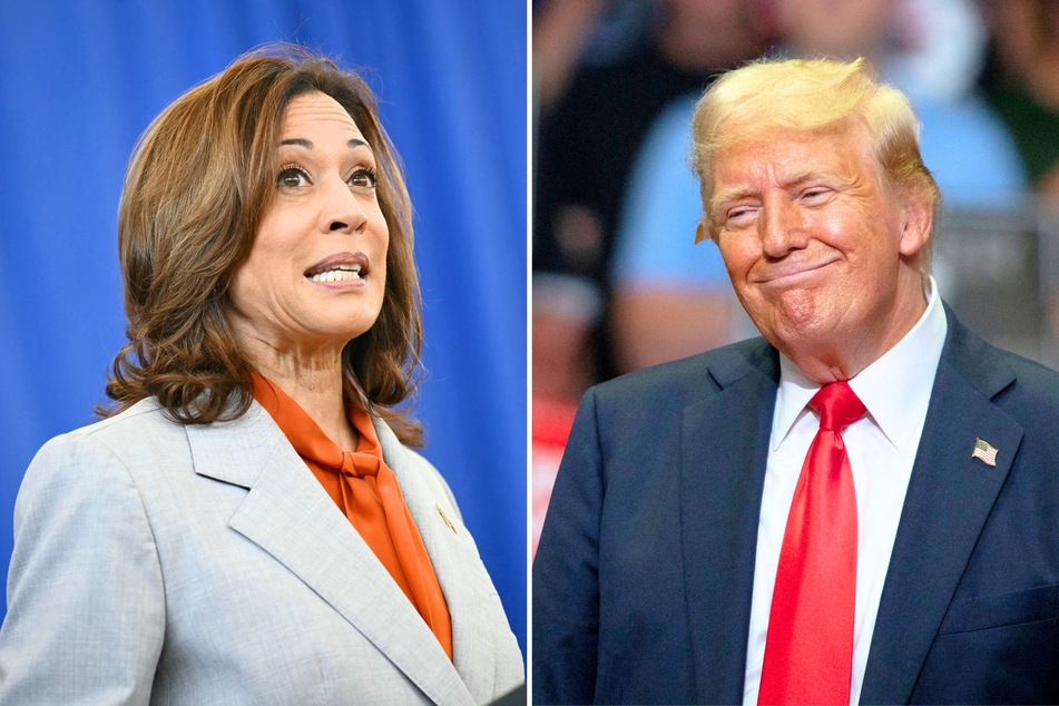 In a recent social media post, Donald Trump (r.) speculated that he may soon debate Kamala Harris (l.) if she takes over as President Joe Biden steps down.