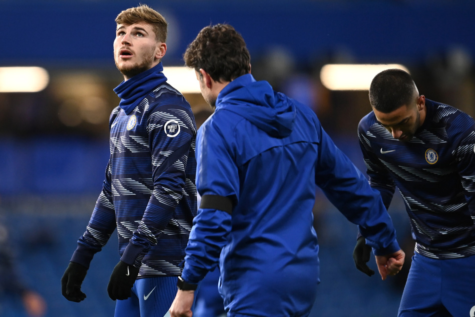 Nationalspieler Timo Werner (24/l) beim Aufwärmen vor der Partie gegen Manchester City. Es sollte die zehnte Partie ohne eigenen Treffer werden.