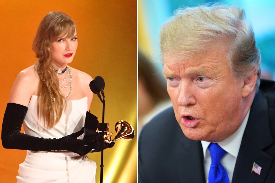 An upcoming book contains an interview with Donald Trump (r.) from 2023, where he shared fawning praise for Taylor Swift, but questioned her political views.