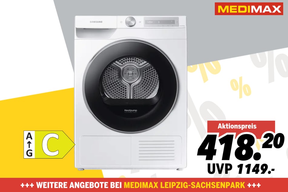 Samsung-Wärmepumpentrockner DV81T6220LH für 418,20 statt 1.149 Euro.