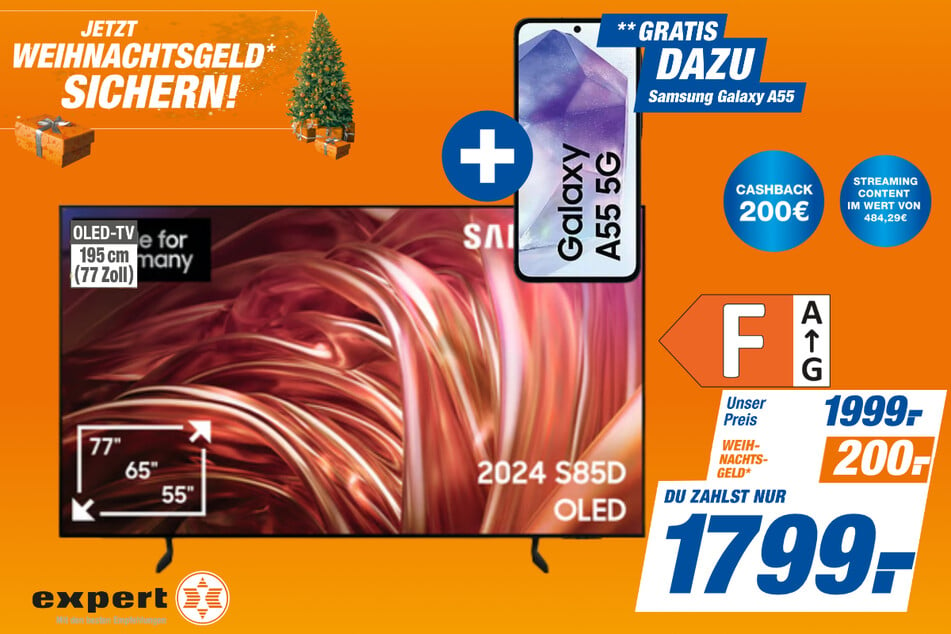 77-Zoll Samsung-Fernseher für 1.799 statt 1.999 Euro + Samsung Galaxy A55 geschenkt.