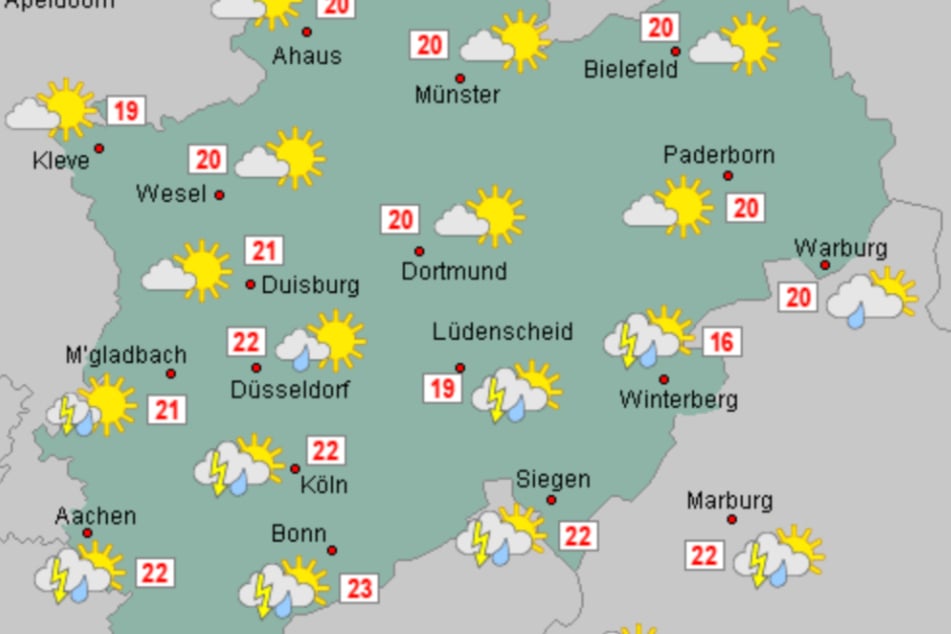 Ab Freitag kann es in NRW krachen: Der Wetterdienst hat Gewitter angekündigt, die teils auch Starkregen im Gepäck haben.