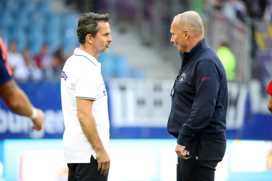 Helge Leonhardt (62, r.) fordert mehr Emotionen - auch von Chefcoach Dirk Schuster (53).