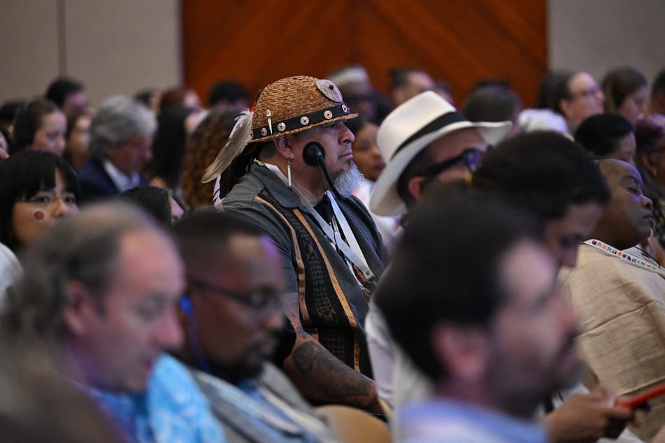 Participants attend a plenary session of the International Conference on the Just Transition Away from Fossil Fuels in Santa Marta, Colombia, on April 28, 2026.