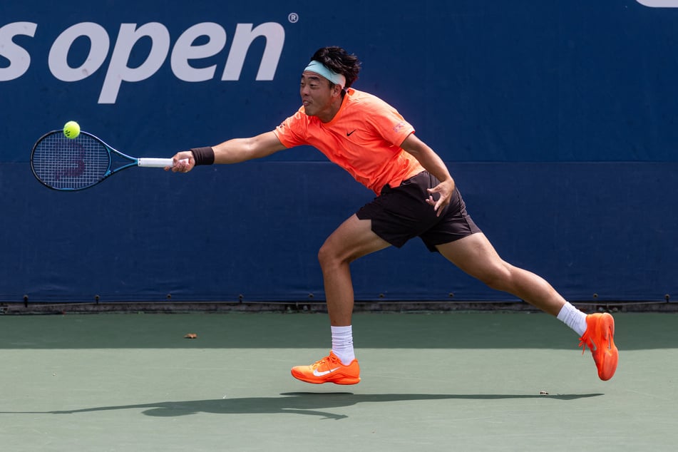 Coleman Wong returns the ball against Adam Walton (not pictured) on day five of the 2025 US Open tennis tournament.
