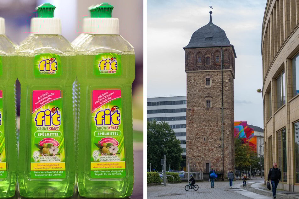 Die Form der "fit"-Flasche ist dem Chemnitzer Roten Turm nachempfunden.