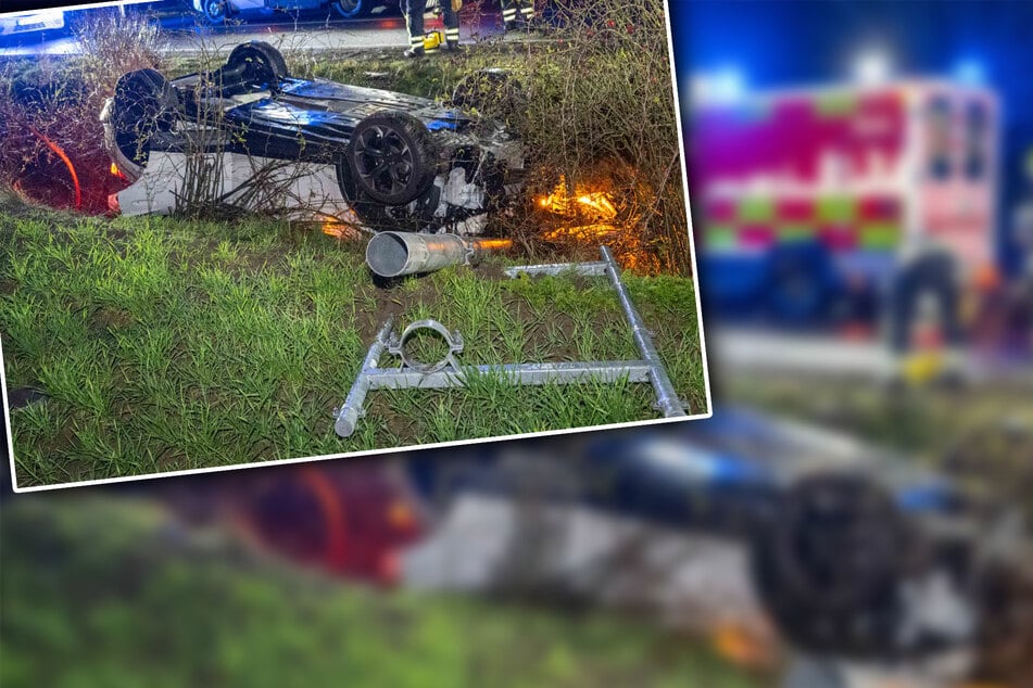 Seat überschlägt sich im Leipziger Norden: Fahrerin eingeklemmt