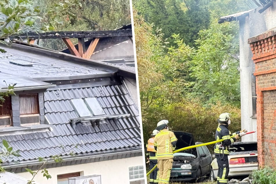 Wohnhausbrand in Hofheim: Dach teilweise eingestürzt, eine Person aus Flammen gerettet