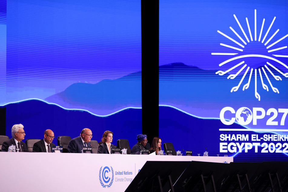 Ministers deliver statements during the closing plenary on Sunday at the COP27 climate summit in Red Sea resort of Sharm el-Sheikh, Egypt.