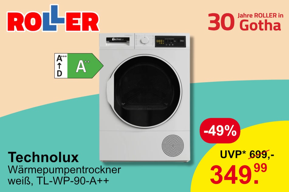 Technolux Wärmepumpentrockner für 349,99 statt 699 Euro (UVP)*.