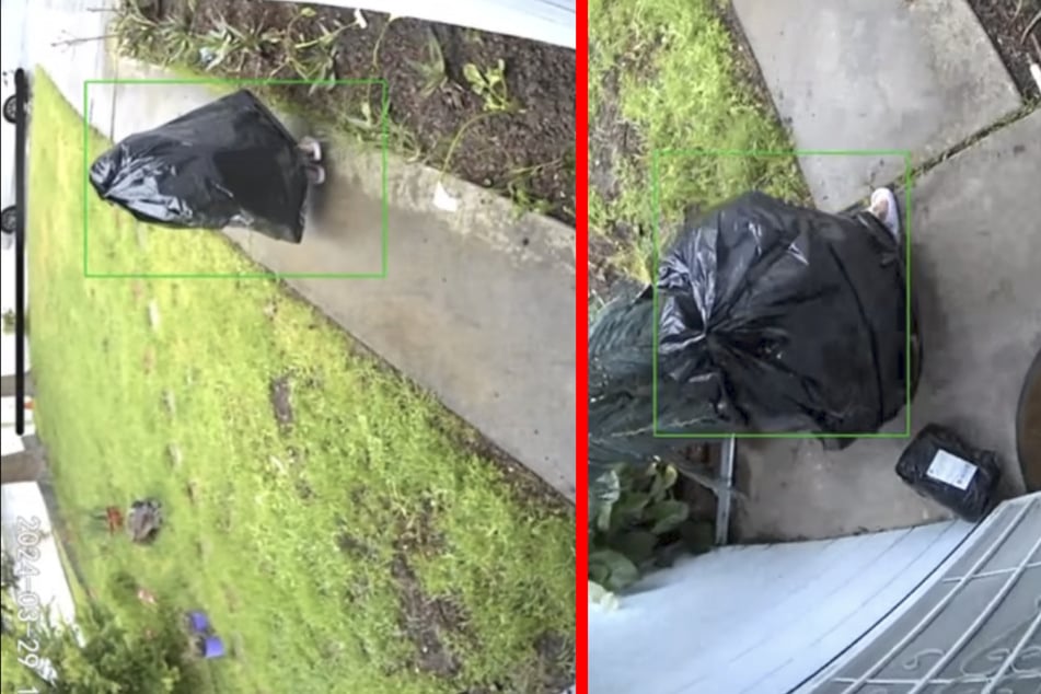 A garbage bag magically started moving in this wild robbery caught on film in California.