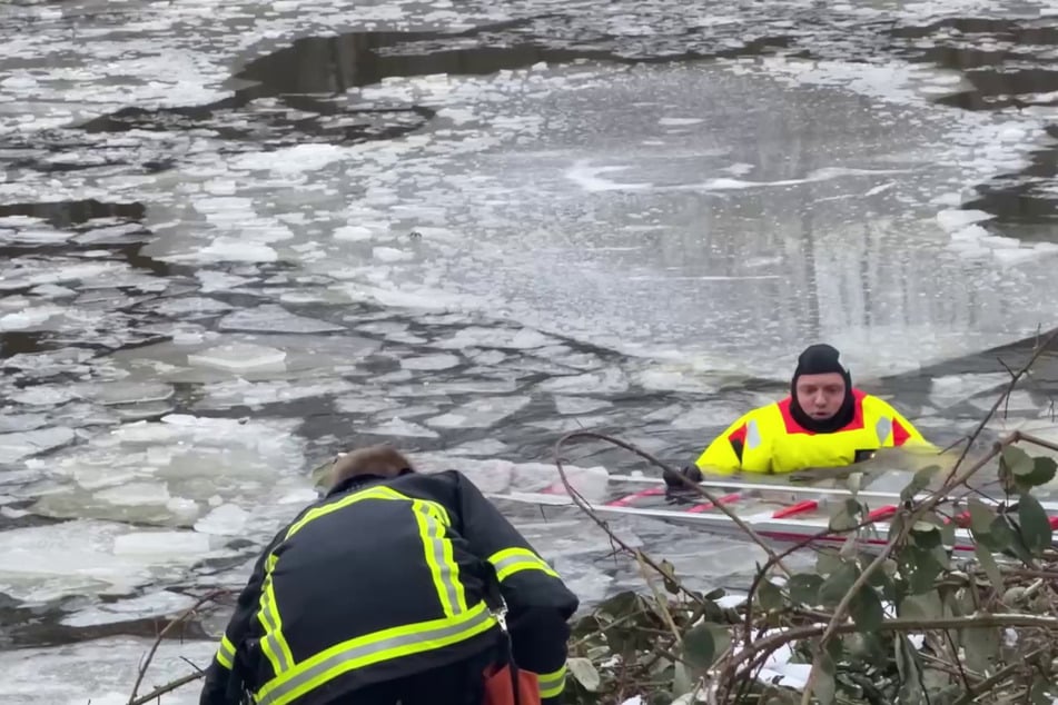 Hund bricht ins Eis ein und bleibt verschwunden: Besitzerin springt hinterher