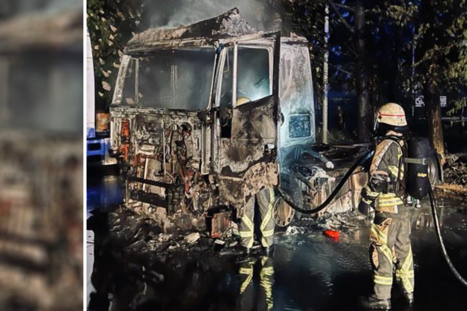 Nächtlicher Feuerwehreinsatz: In Weißenfels brannte ein Lastwagen komplett aus.