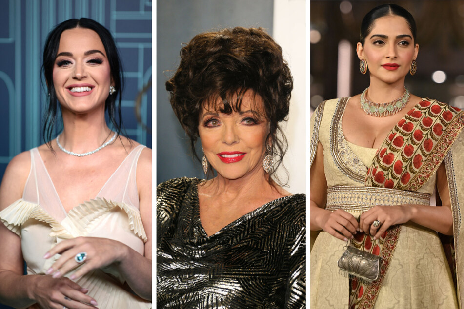 Geballte Frauenpower für den König: Sängerin Katy Perry (38, l.), Schauspielerin Joan Collins (89, M.) und Bollywood-Star Sonam Kapoor (37, r.).