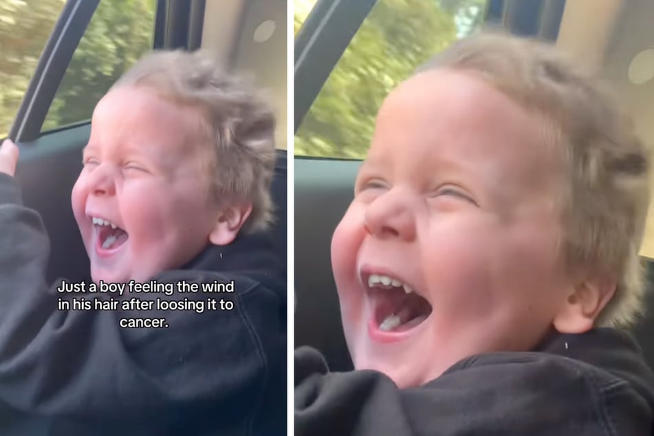 In einem viralen Video sieht man Lewie, der den Wind in seinen Haaren genießt, die nach einer Chemotherapie endlich wieder nachgewachsen waren.