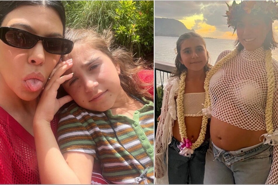 Kourtney Kardashian (l.) dropped footage from her time away with Penelope Disick and company in Hawaii.