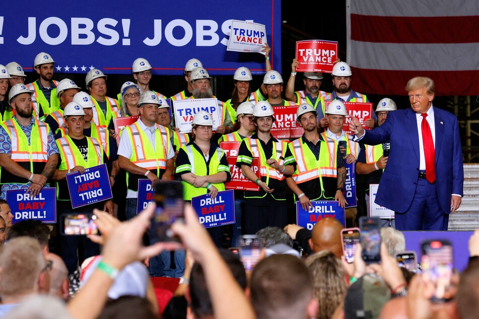 Republican presidential candidate Donald Trump moments before delivering a speech about the economy during a campaign event in Potterville, Michigan on Thursday.