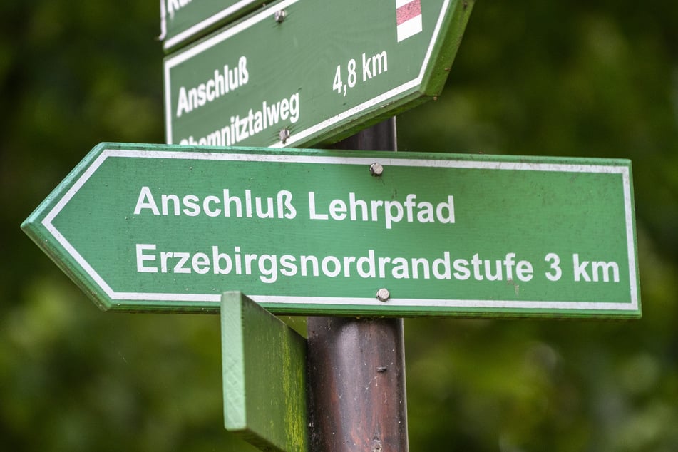 Seit Jahren "Erzebirgsnordrandstufe": Wann wird der Wegweiser Am Abzweig Wasserschloss/Reithalle endlich korrigiert?
