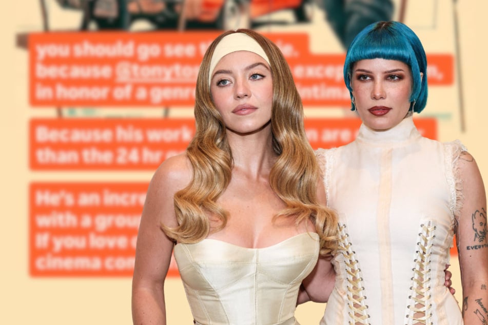 Sydney Sweeney's (l.) co-star Halsey has defended their recent film Americana amid backlash and calls for a boycott.
