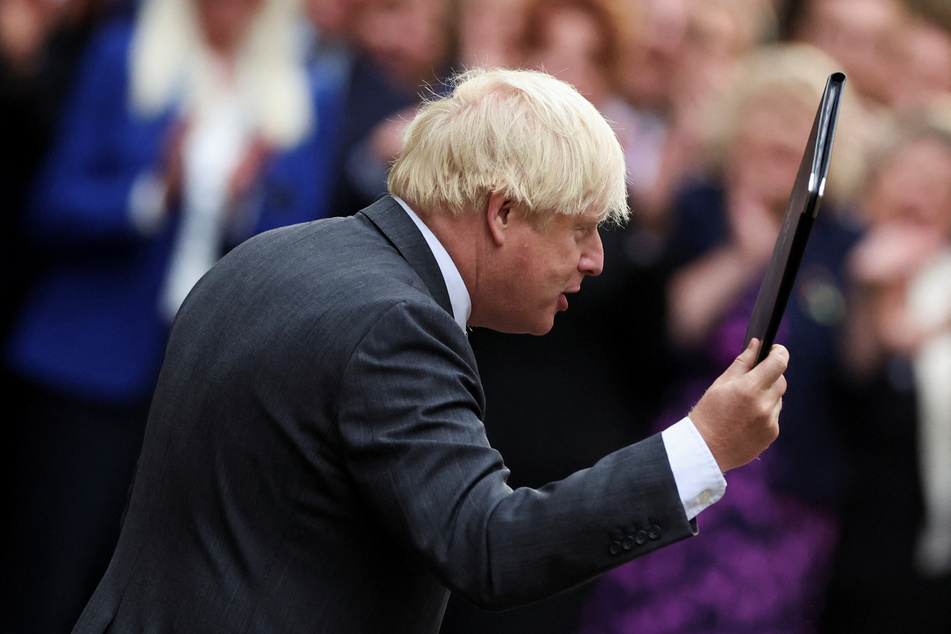 Outgoing UK Prime Minister Boris Johnson delivers a speech on his last day in office.