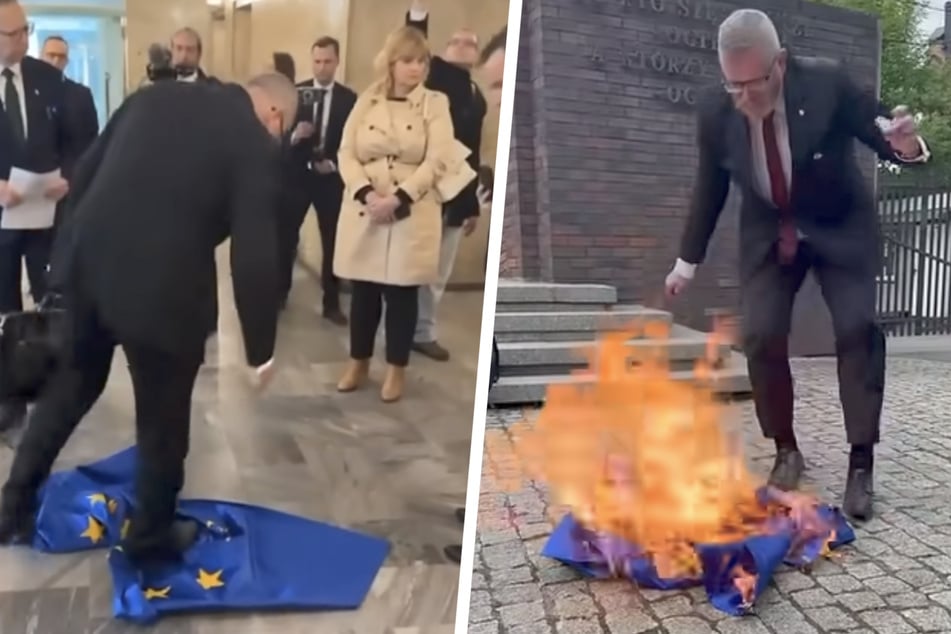 Spitzenpolitiker trampelt auf EU-Flagge herum und zündet sie an