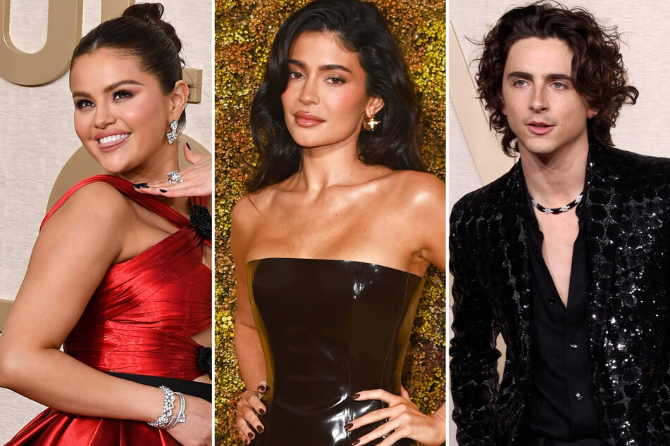 Fans are convinced that Selena Gomez (l) was gossiping about Kylie Jenner and Timothée Chalamet during Sunday's Golden Globes.