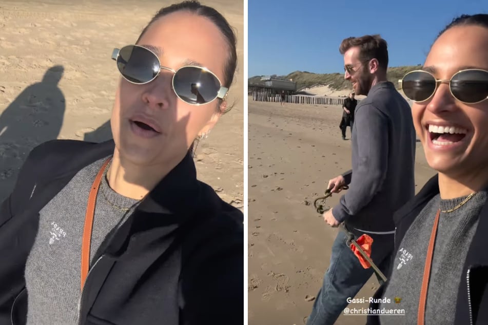 Bei einem "Hundespaziergang" der etwas anderen Art am Strand, die beiden Turteltauben hatten sichtlich Spaß.