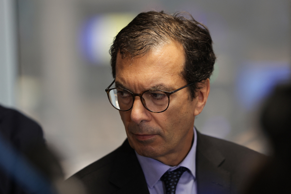 French CEO of French railway company SNCF, Jean-Pierre Farandou looks on during a press conference at the Gare Montparnasse train station in Paris on Friday.