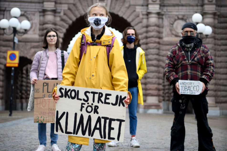 Greta Thunberg bei einem Fridays-for-Future-Protest vor dem schwedischen Parlament.