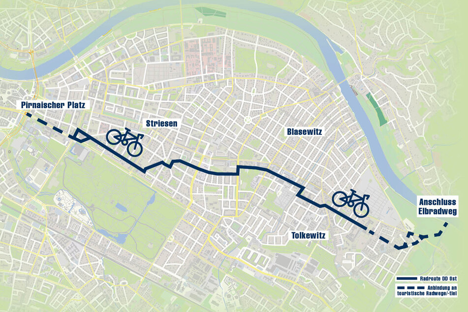 Hier verläuft Dresdens erste Radroute entlang.