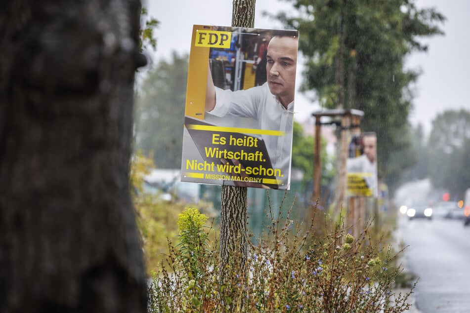 Überall zu sehen: Die auf Malorny zugeschnittenen FDP-Plakate zur Landtagswahl zeigen den Dresdner Politiker in Alltagssituationen.