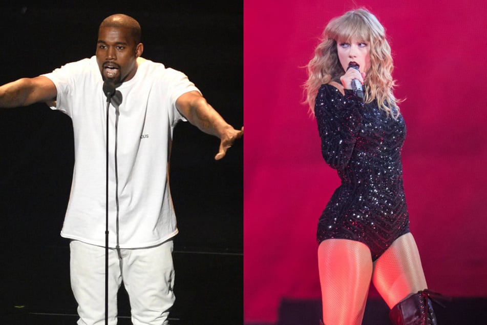 Taylor Swift's (r.) upcoming album, The Life of a Showgirl, has Swifties theorizing that she's getting revenge against Kanye West (l.)