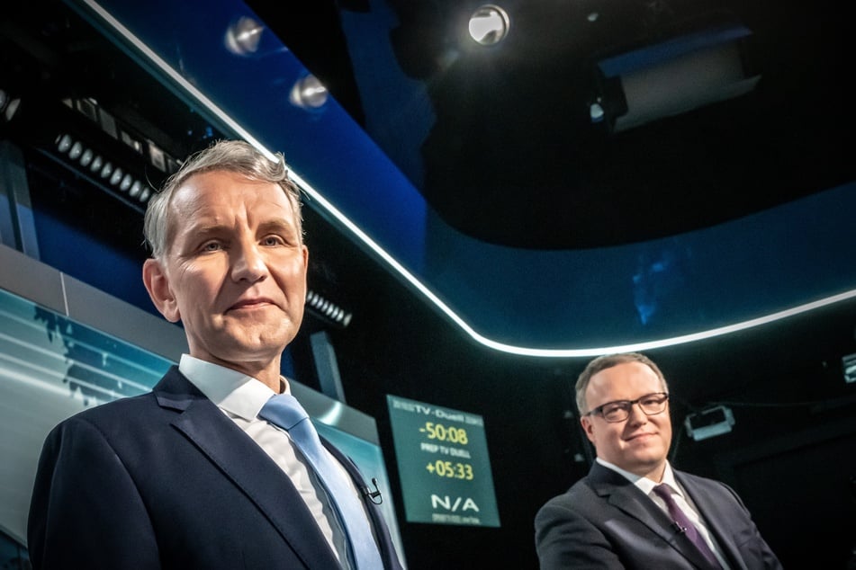 Björn Höcke (54, AfD, l.) will Mario Voigt (49, CDU, r.) als Ministerpräsident in Thüringen beerben.