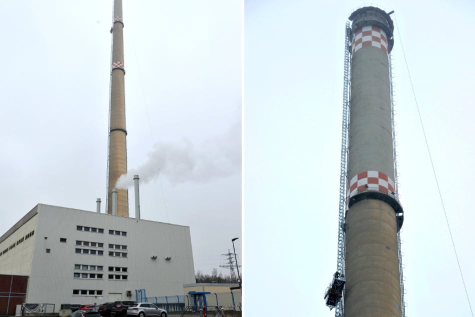 Das zweithöchste Bauwerk der Stadt: der Schornstein des Heizkraftwerks Altchemnitz.