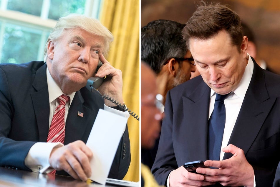 Billionaire Elon Musk (r.) has apparently removed a number of social media posts he recently made disparaging President Donald Trump.