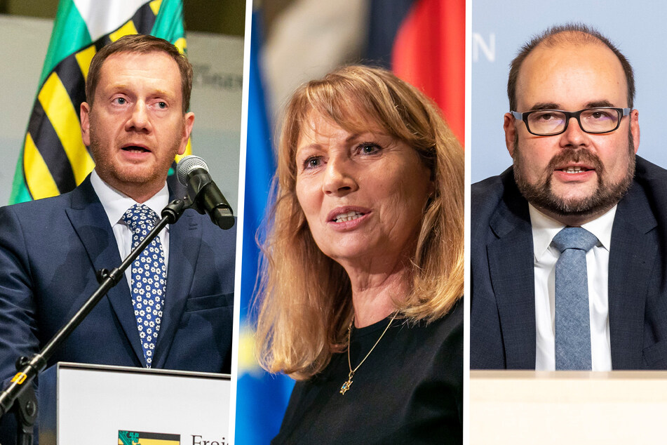 Ministerpräsident Michael Kretschmer (46, CDU, l.), Sozialministerin Petra Köpping (63, SPD) und Kultusminister Christian Piwarz (46, CDU) werden von der Kritik ausgenommen.