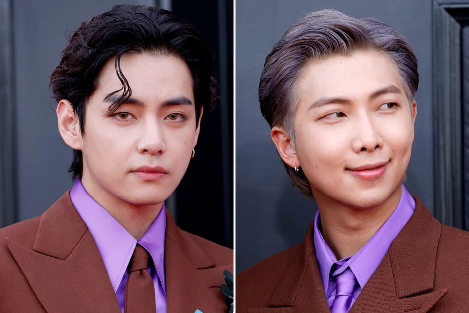 K-pop megastars RM (r.) and V from BTS will be released Tuesday after 18 months of South Korean military service, prompting a fan frenzy.