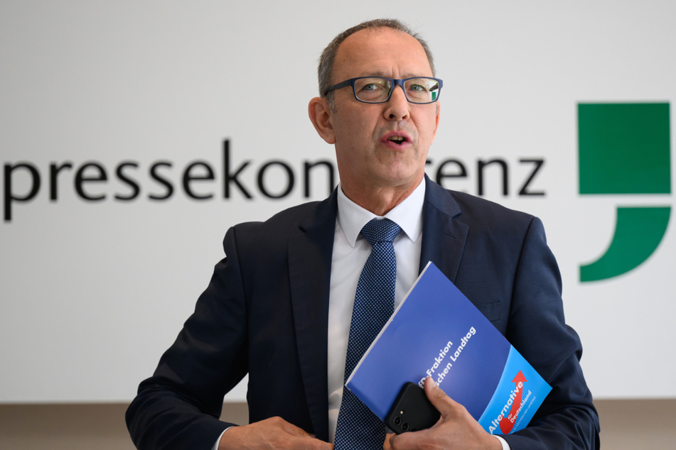 Jörg Urban, Parteichef der AfD Sachsen, sprach am Montag bei einer Pressekonferenz zur Europawahl im Raum der Landespressekonferenz im Landtag.