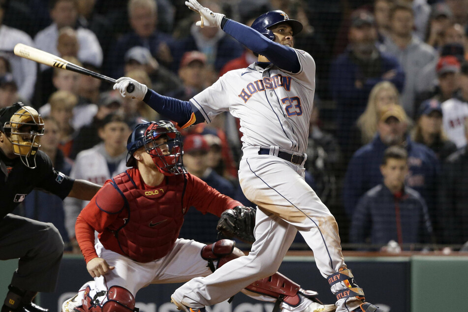 Astros left fielder Michael Brantley hit a three-run double in game four of the ALCS.