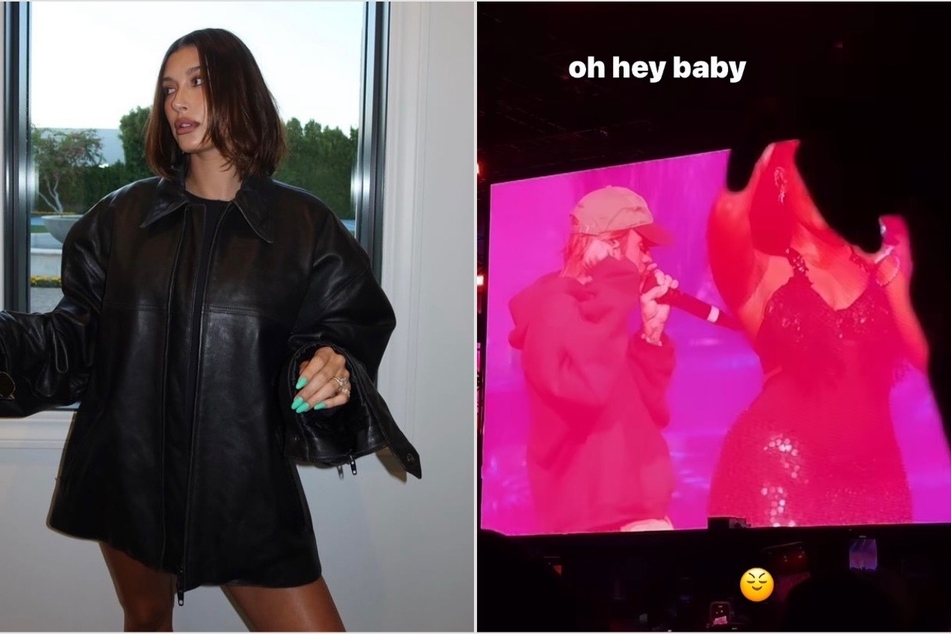 Hailey Bieber (l.) dropped footage from Justin's surprise appearance during Tems (r.) and Wizkid's set at Coachella on Sunday.