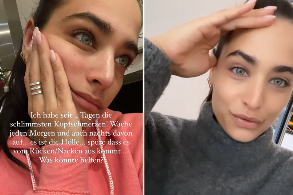 Amira Pocher (29) klagt in einer Instagram-Story über Kopfschmerzen und wundert sich über die Kritik an ihren Augenbrauen. (Fotomontage)